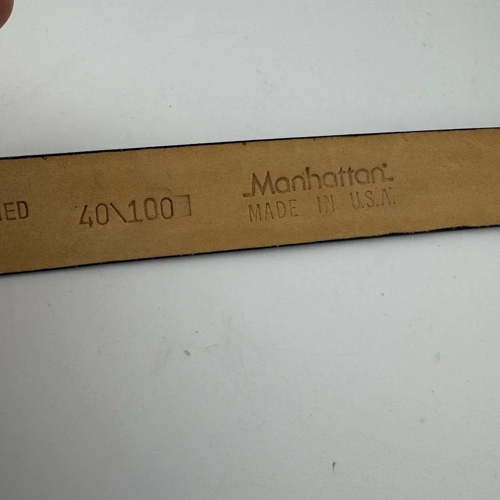 Manhattan Belt Size‎ 40 Black Excellent Buffalo Grained Cowhide Made in USA